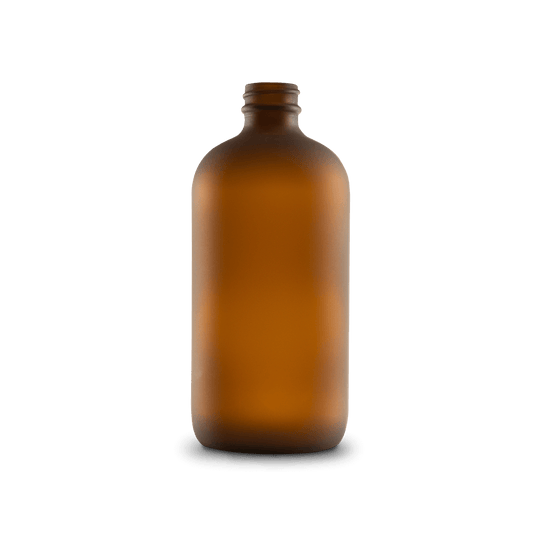 16 oz amber frosted boston round glass bottle