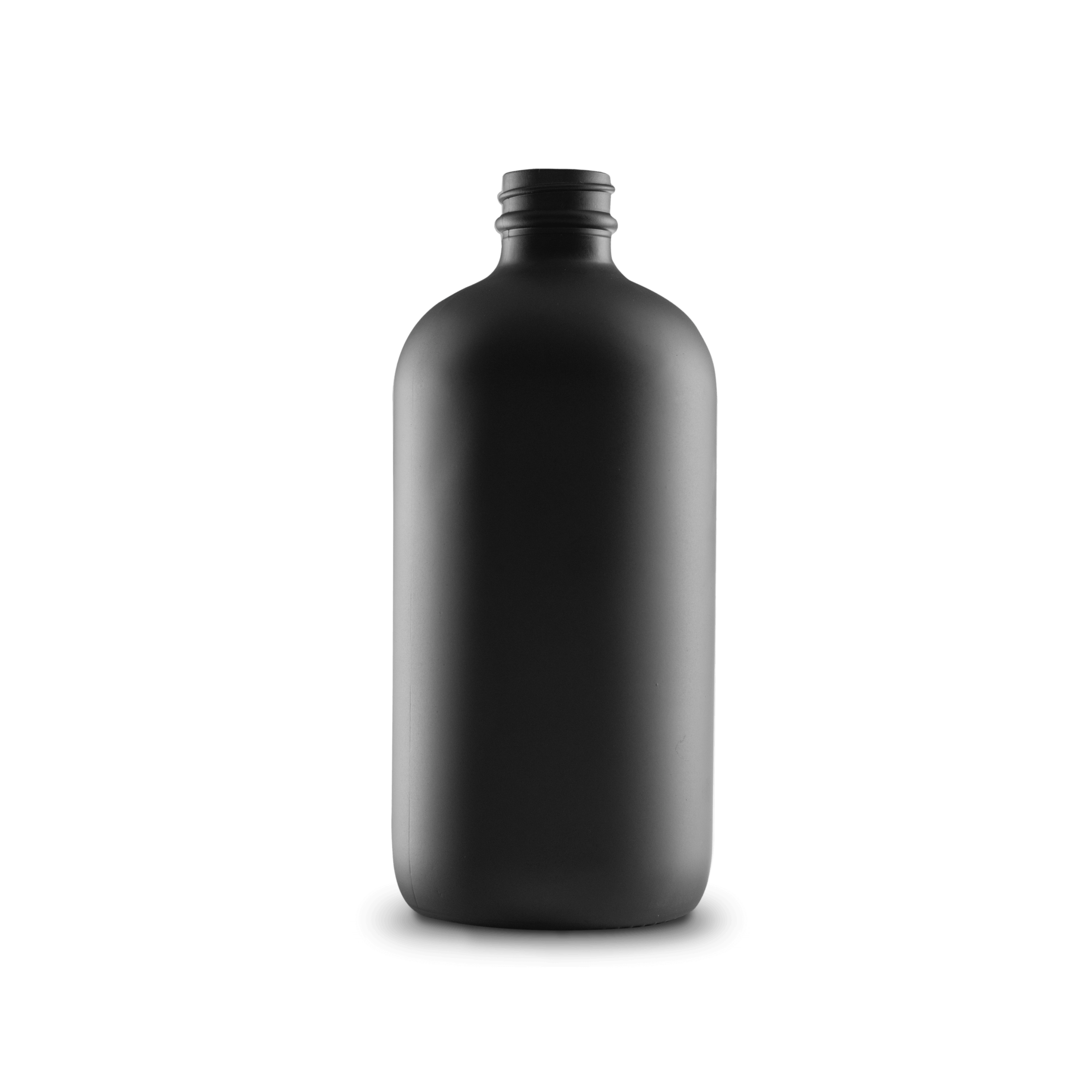 16 oz black frosted boston round glass bottle