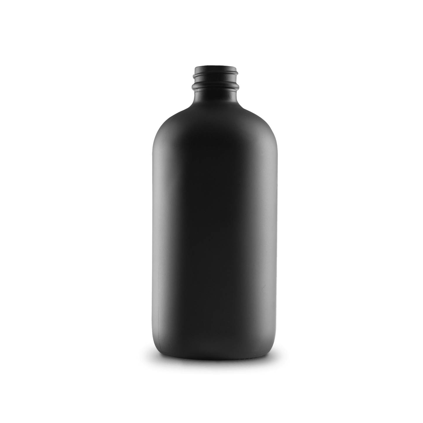 16 oz black frosted boston round glass bottle