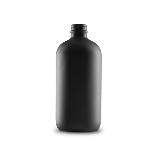 16 oz black frosted boston round glass bottle