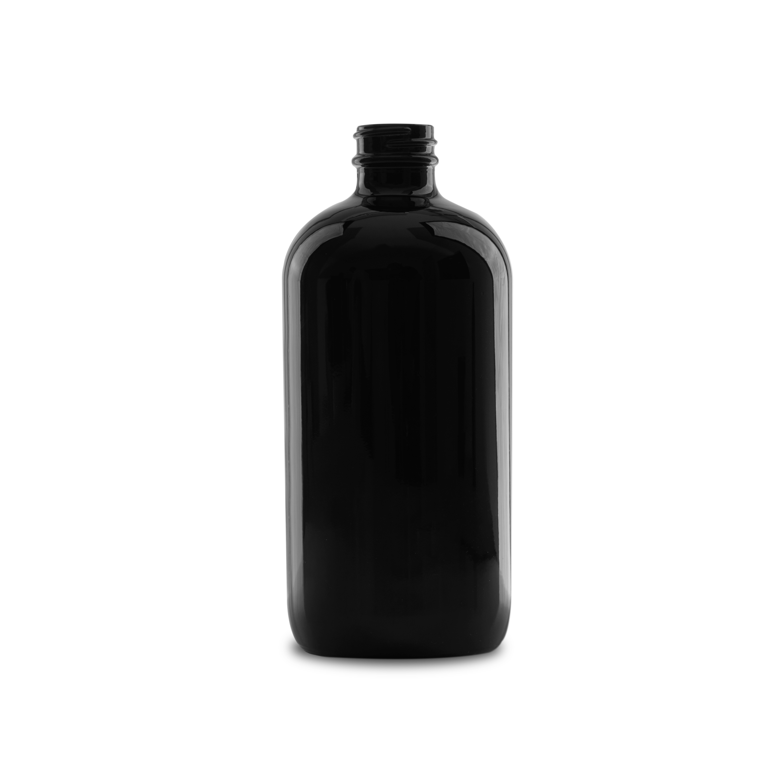 16 oz Black UV Glass Boston Round Bottle 28-400 Neck Finish - 6 Pack