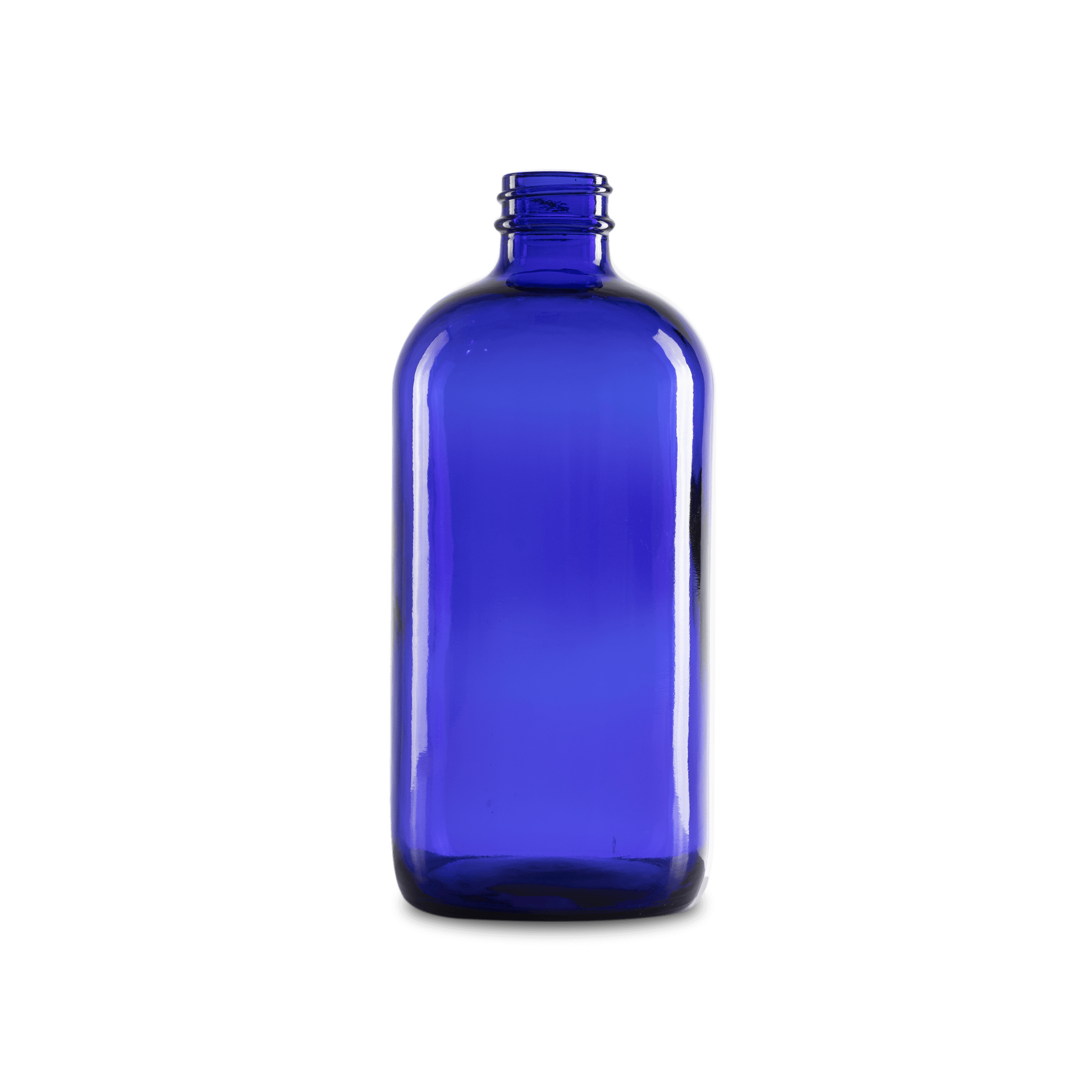 16 oz Blue Glass Boston Round Bottle 28-400 Neck Finish - 6 Pack