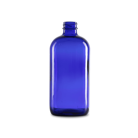 16 oz Blue Glass Boston Round Bottle 28-400 Neck Finish - 6 Pack
