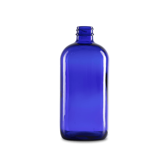 16 oz blue boston round glass bottle