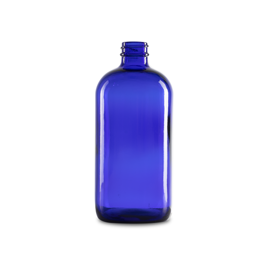 16 oz Blue Glass Boston Round Bottle 28-400 Neck Finish - Sample