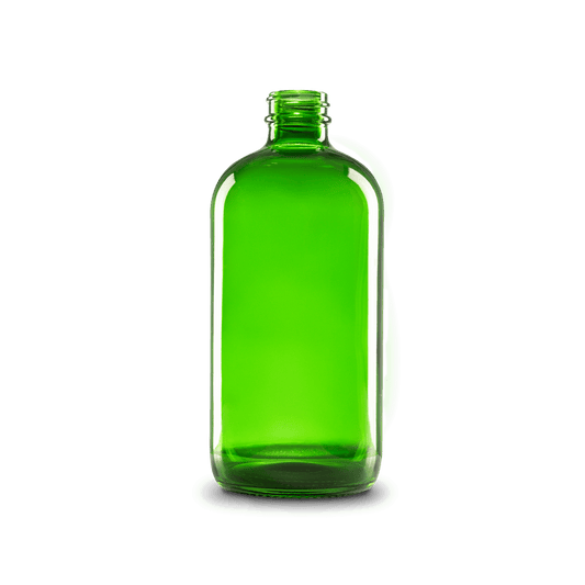 16 oz green boston round glass bottle