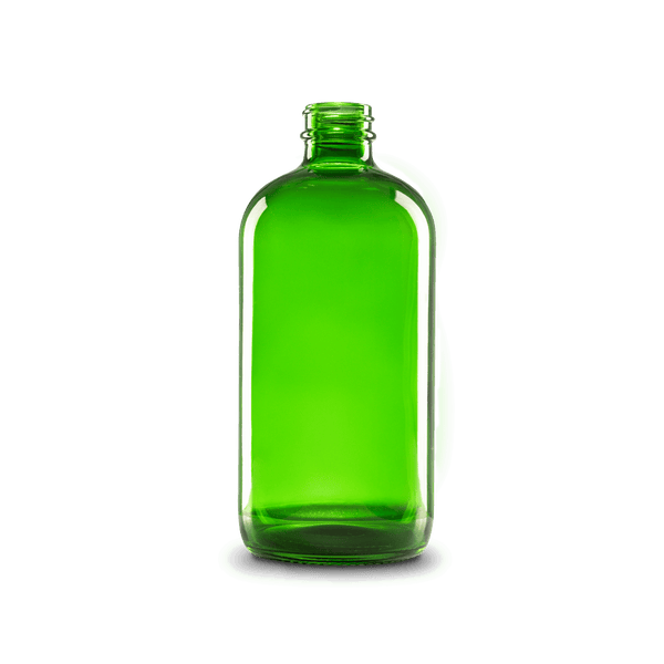 16 oz Green Glass Boston Round Bottle 28-400 Neck Finish