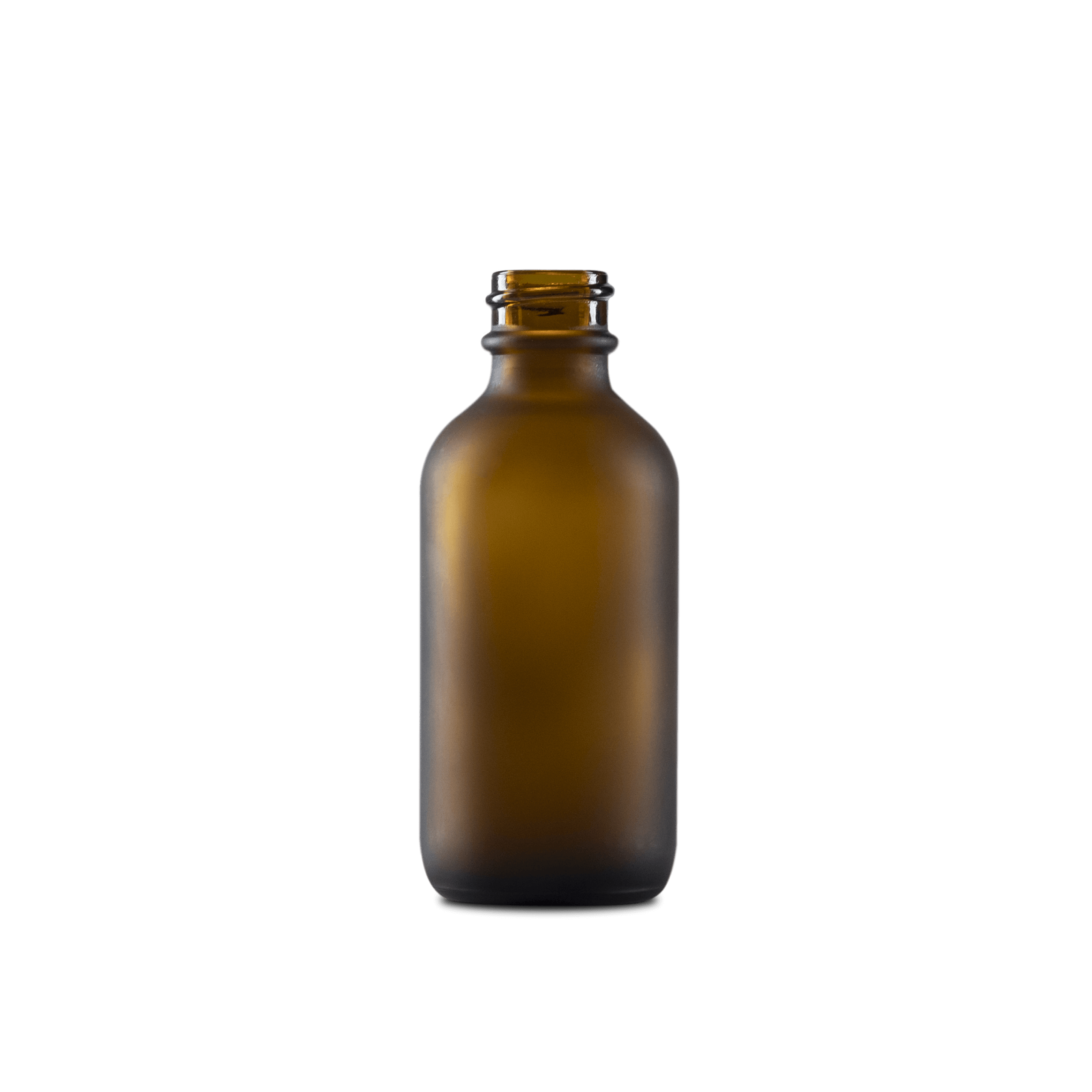 2 oz amber frosted boston round glass bottle