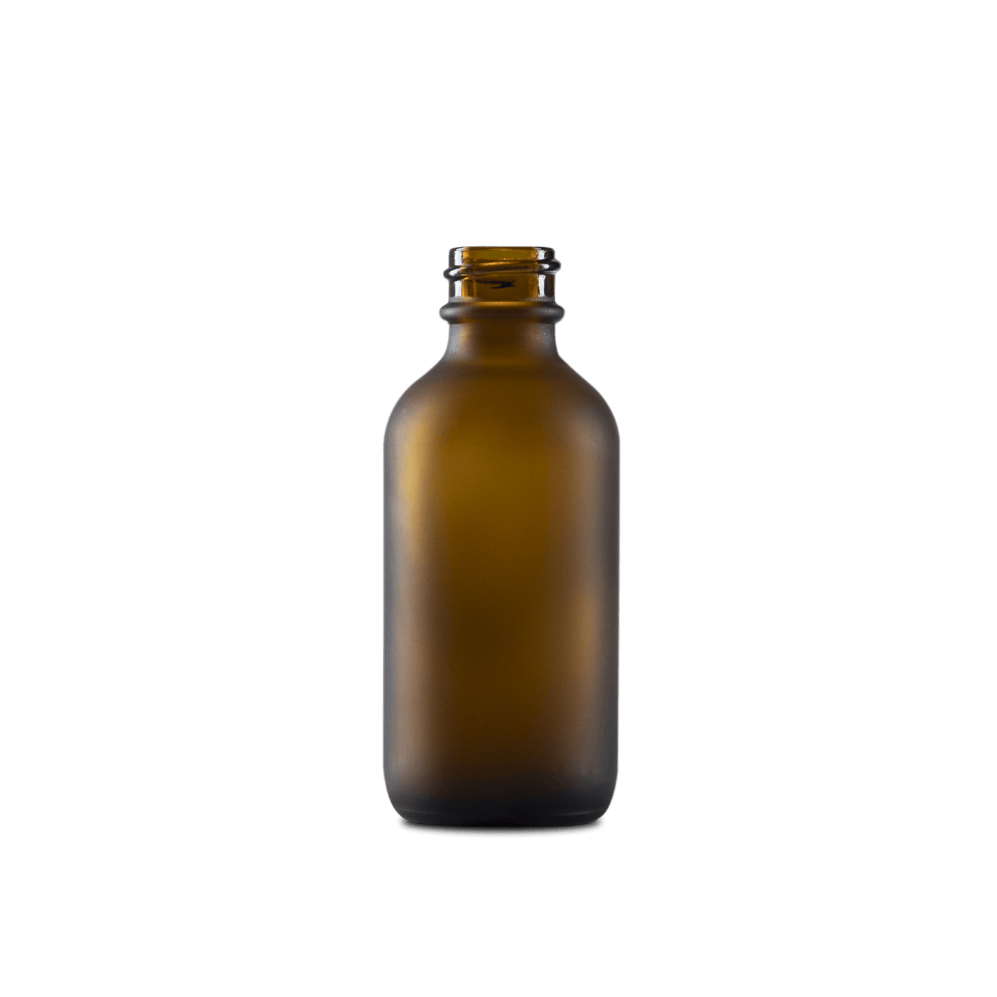 2 oz amber frosted boston round glass bottle