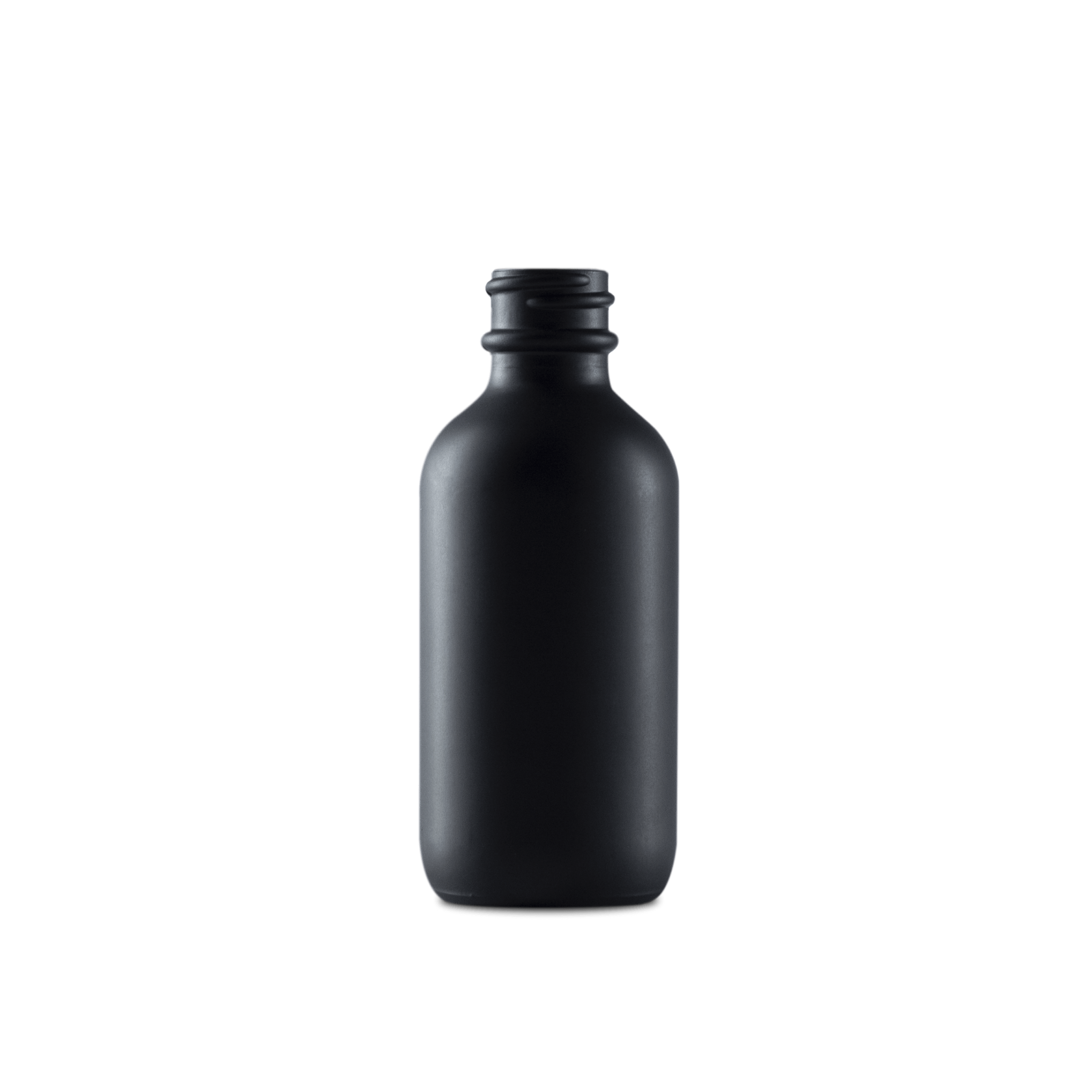 2 oz black frosted boston round glass bottle