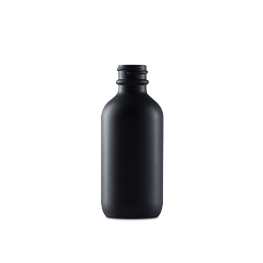 2 oz black frosted boston round glass bottle