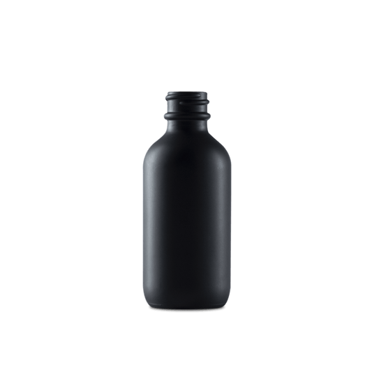2 oz Black Frosted Glass Boston Round Bottle 20-400 Neck Finish - 24 Pack