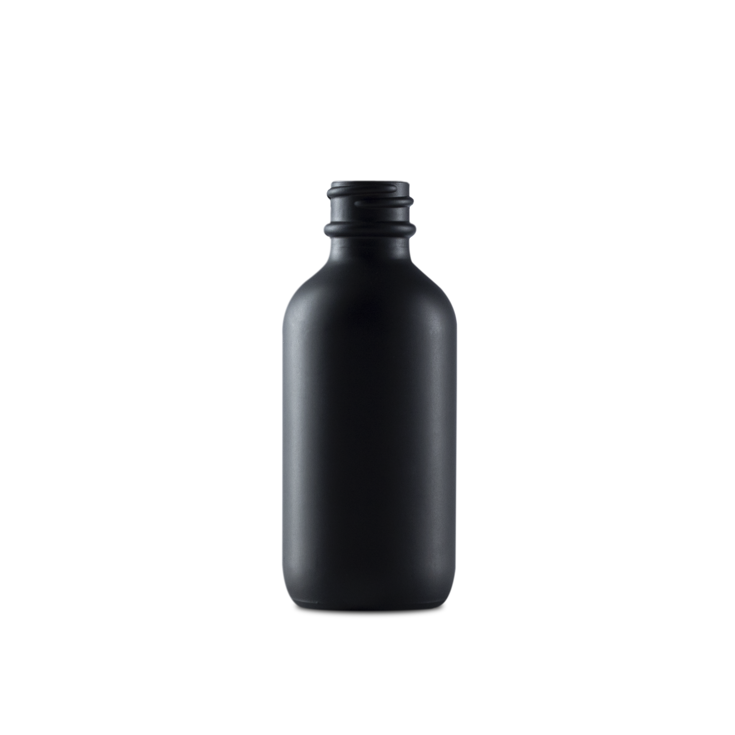 2 oz Black Frosted Glass Boston Round Bottle 20-400 Neck Finish - Sample