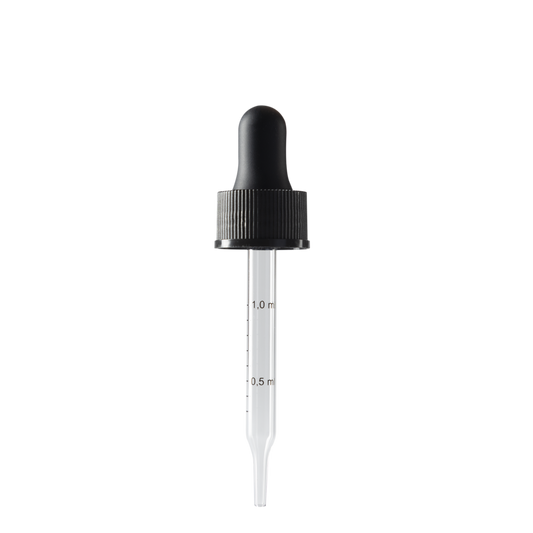 20-400 Black Dropper With Rubber Bulb And Glass Pipette - 24 Pack