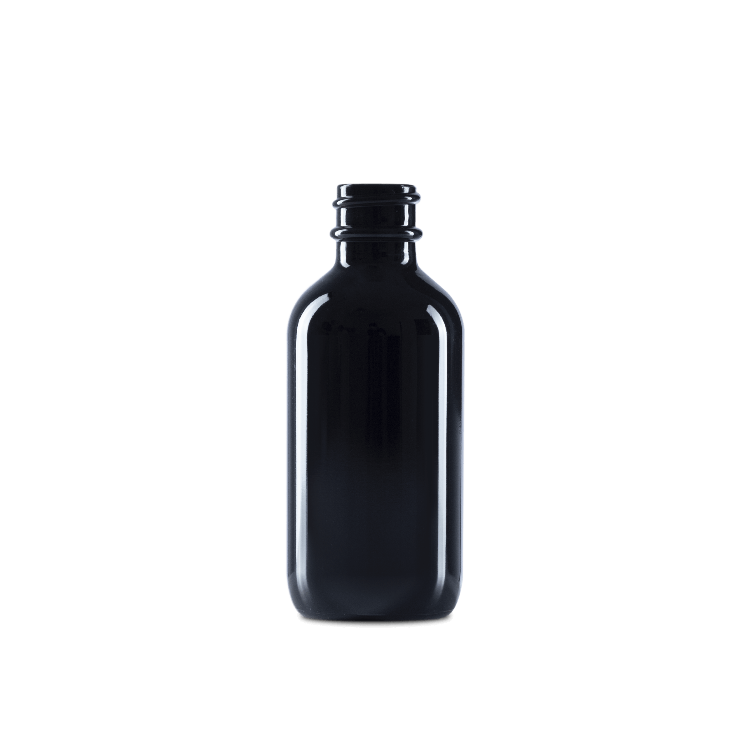 2 oz black UV boston round glass bottle