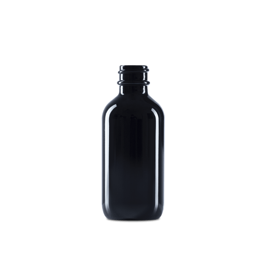 2 oz black UV boston round glass bottle