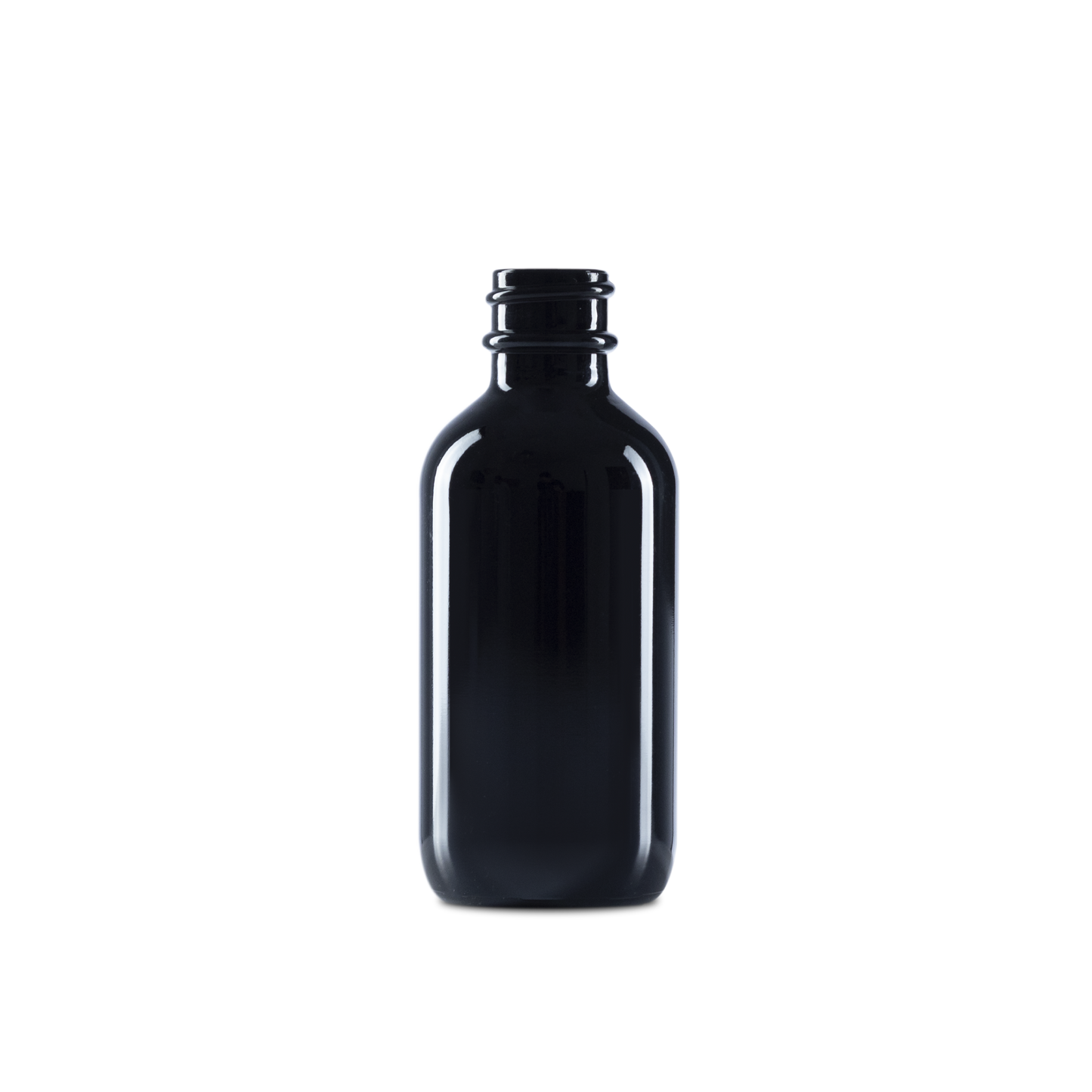 2 oz Black UV Glass Boston Round Bottle 20-400 Neck Finish - Sample