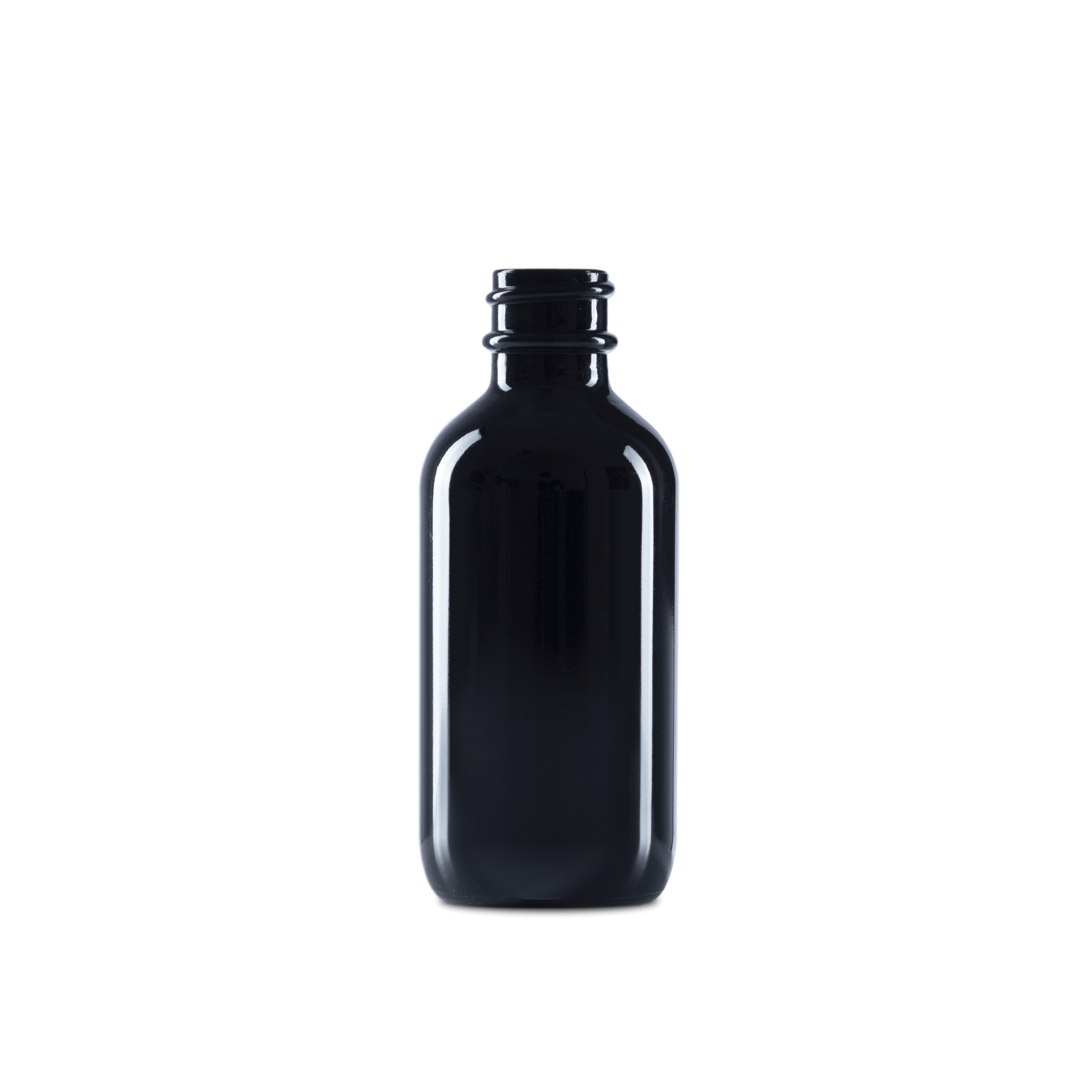 2 oz Black UV Glass Boston Round Bottle 20-400 Neck Finish - 24 Pack
