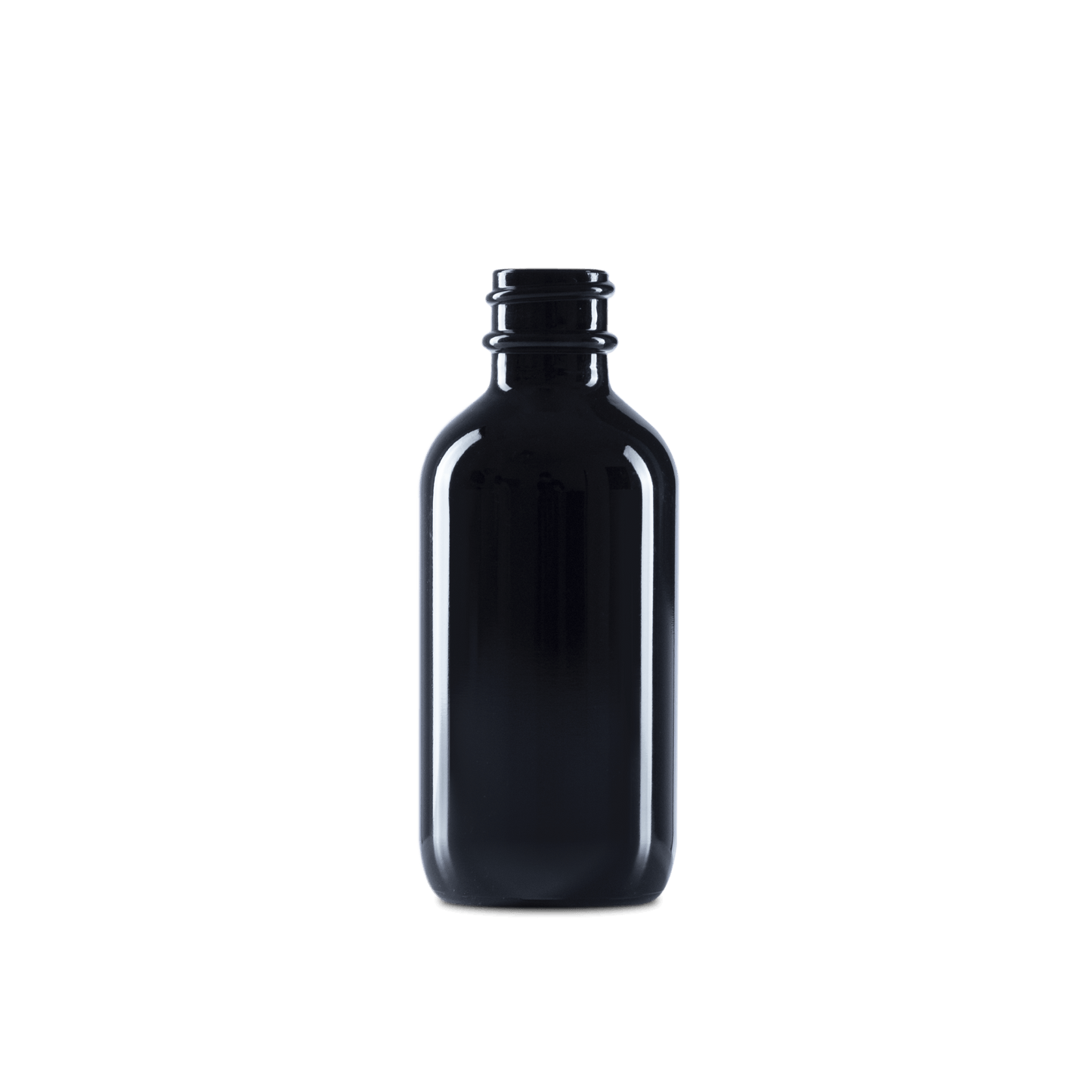 2 oz Black UV Glass Boston Round Bottle 20-400 Neck Finish - 24 Pack