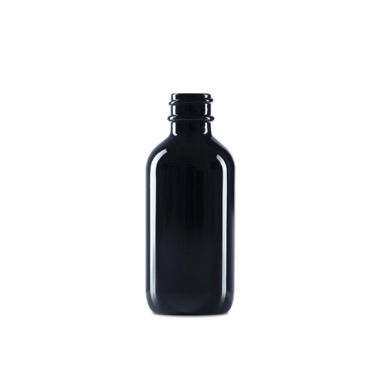 2 oz Black UV Glass Boston Round Bottle 20-400 Neck Finish - 24 Pack