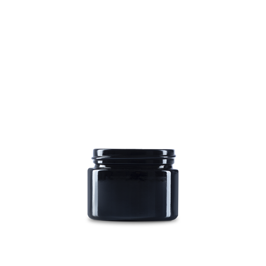 1.7 oz Black UV Glass Cylinder Low-Profile Jar 53-400 Neck Finish - 24 Pack
