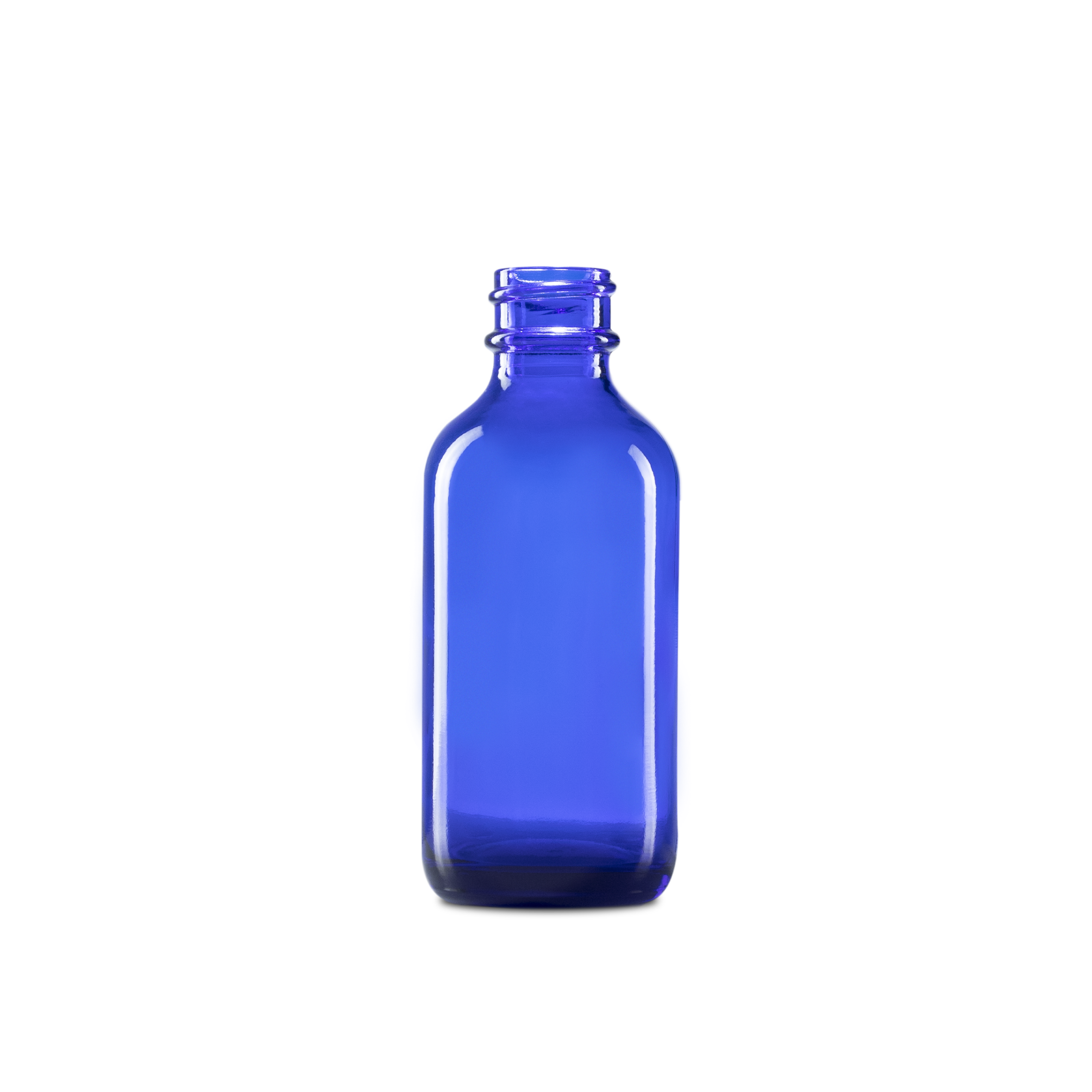 2 oz Blue Glass Boston Round Bottle 20-400 Neck Finish - Sample