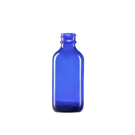 2 oz Blue Glass Boston Round Bottle 20-400 Neck Finish - Sample