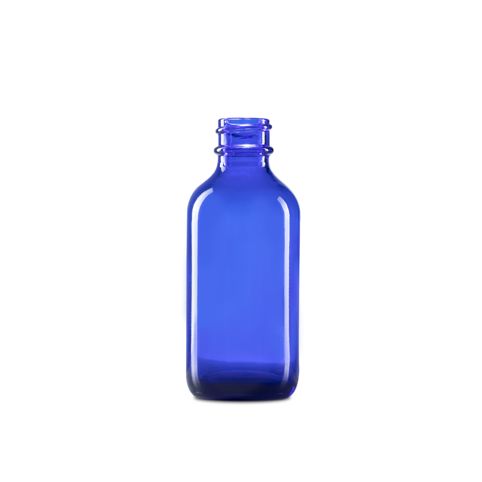 8oz Cobalt Blue Glass Boston Round Bottles (Black PP Lotion Pump) - Wholesale, 24/Case, Cobalt Blue Type III UV Resistant 28-400