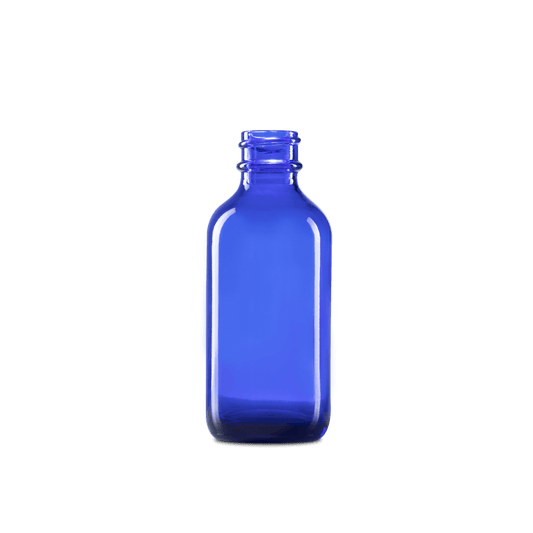2 oz Blue Glass Boston Round Bottle 20-400 Neck Finish - 24 Pack