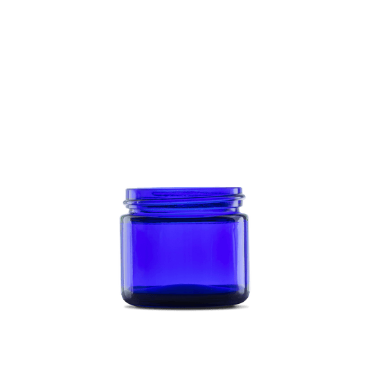2 oz Blue Glass Straight-Sided Round Jar 53-400 Neck Finish - 24 Pack