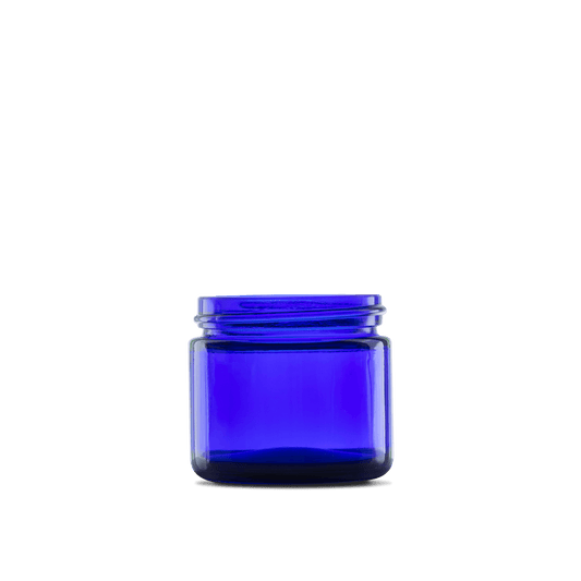 2oz blue glass straight-sided round jar