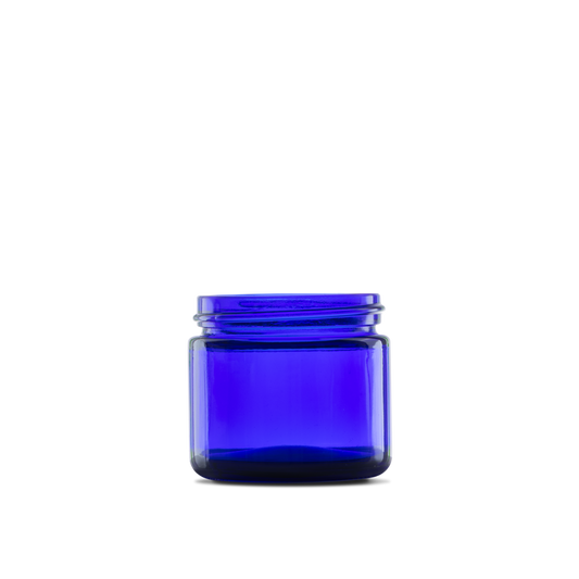 2 oz Blue Glass Straight-Sided Round Jar 53-400 Neck Finish - Sample