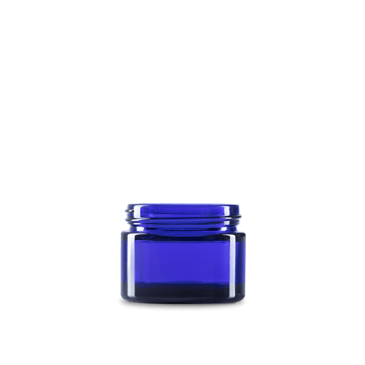 1.7 oz Blue Glass Cylinder Low-Profile Jar 53-400 Neck Finish - 24 Pack
