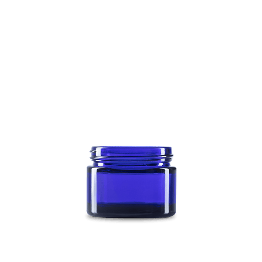 2 oz blue straight-sided glass round jar