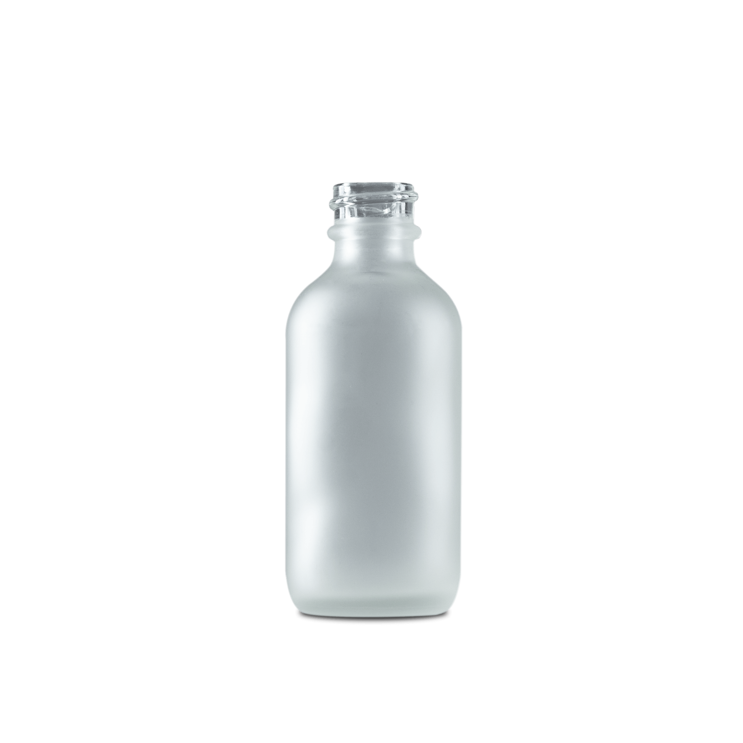 2 oz clear frosted boston round glass bottle