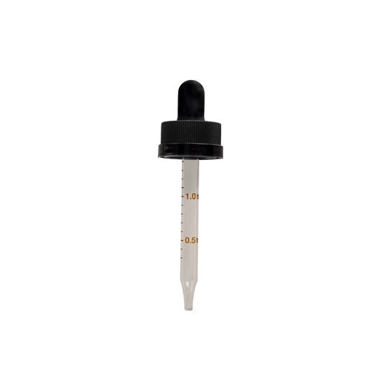 20-400 Child Resistant Black Dropper With Rubber Bulb And Glass Pipette - 24 Pack