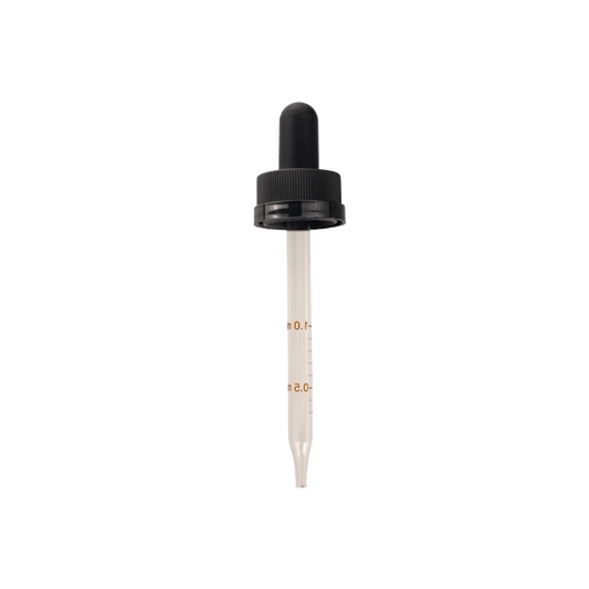 20-400 Child Resistant Black Dropper With Rubber Bulb And Glass Pipette - 24 Pack