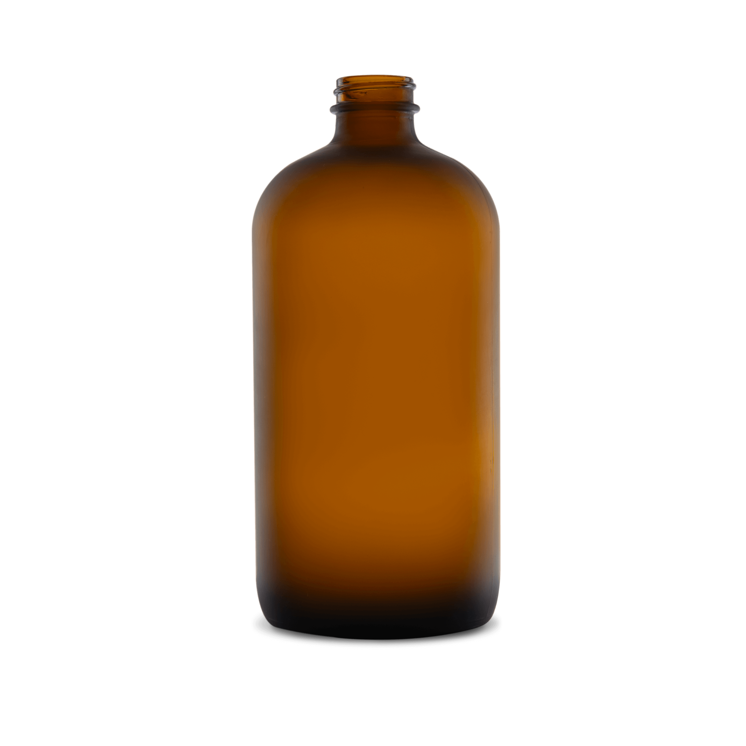 32 oz amber frosted boston round glass bottle