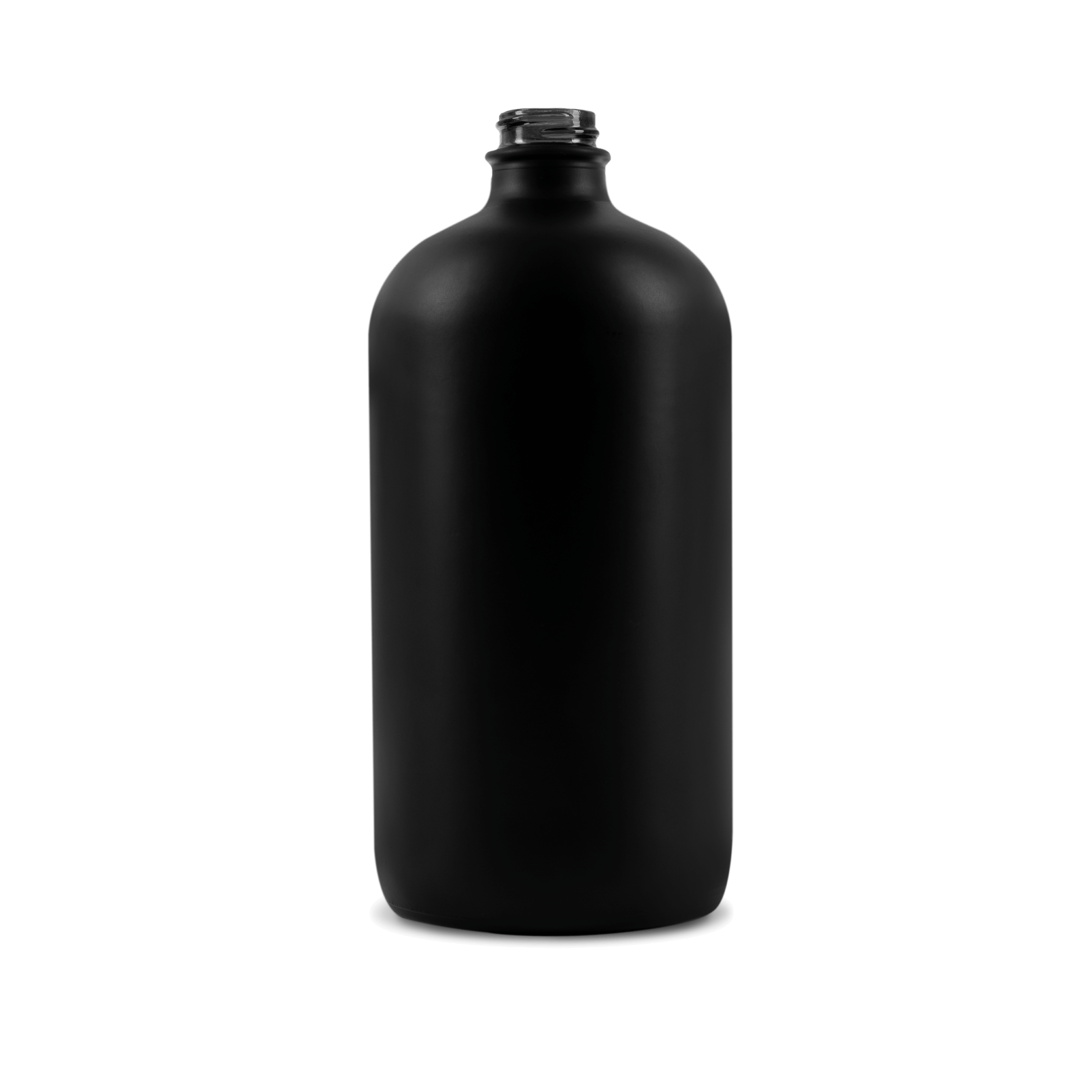 32 oz black frosted boston round glass bottle