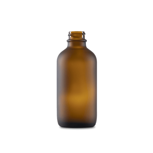 4 oz amber frosted boston round glass bottle