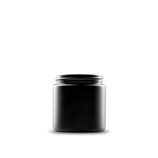 4 oz black frosted straight-sided glass round jar