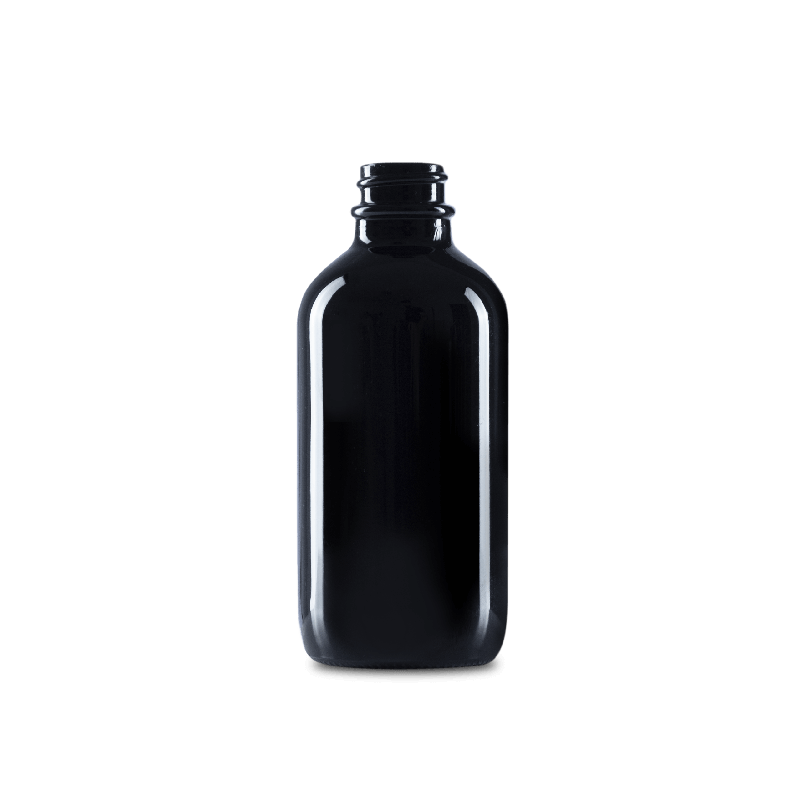4 oz Black UV Glass Boston Round Bottle 22-400 Neck Finish - 12 Pack