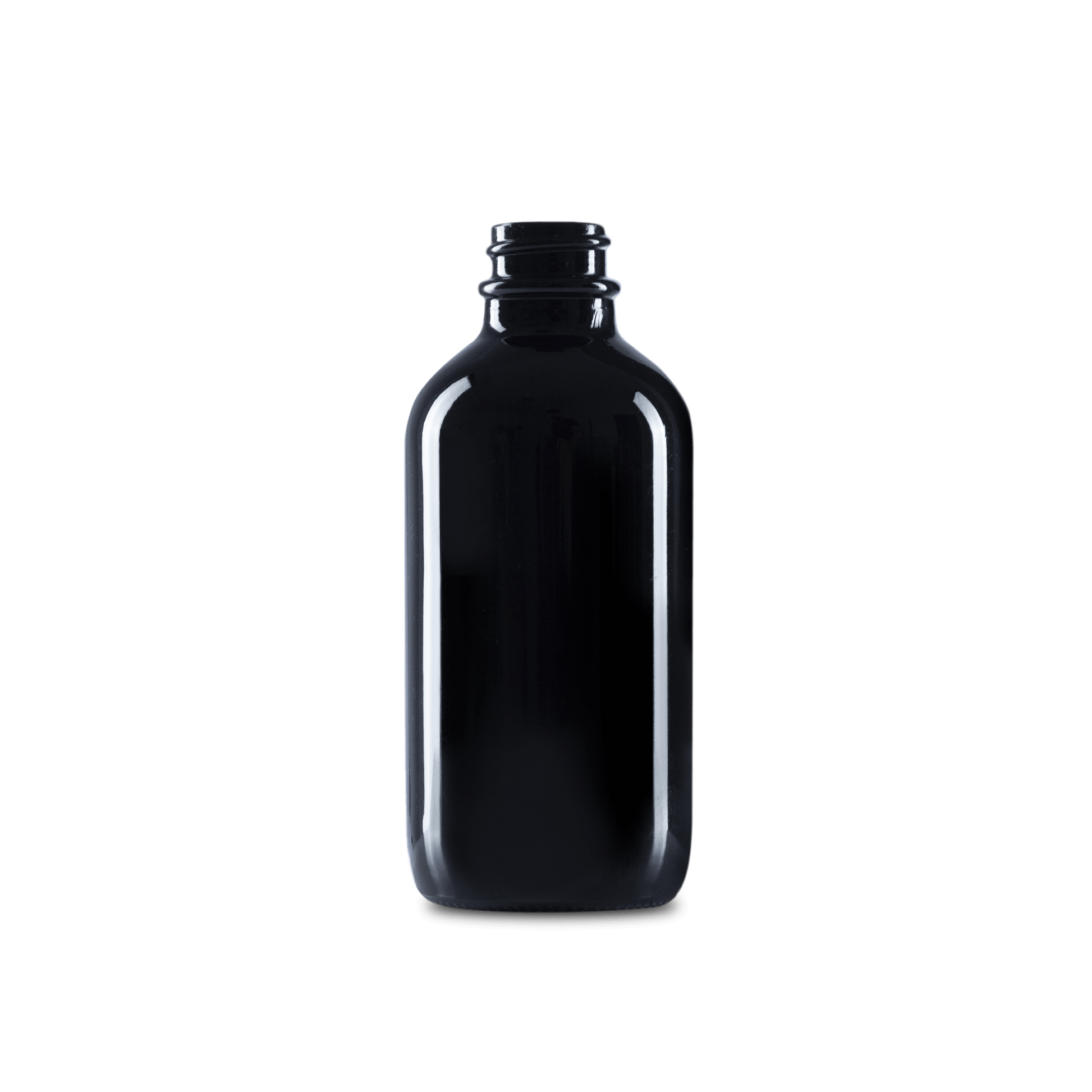 4 oz Black UV Glass Boston Round Bottle 22-400 Neck Finish - 12 Pack