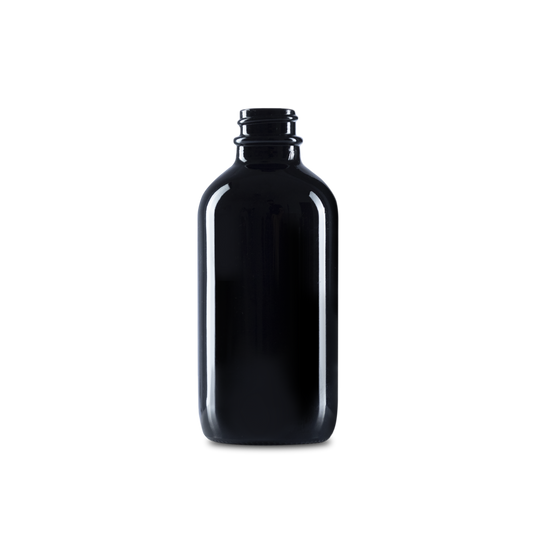 4 oz Black UV Glass Boston Round Bottle 22-400 Neck Finish - Sample