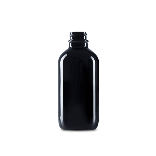 4 oz black UV boston round glass bottle