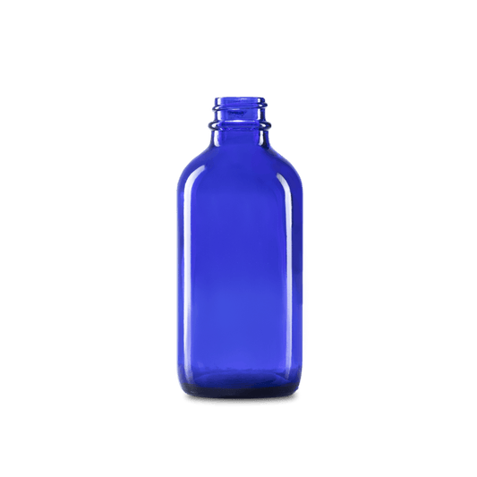 4 oz blue boston round glass bottle