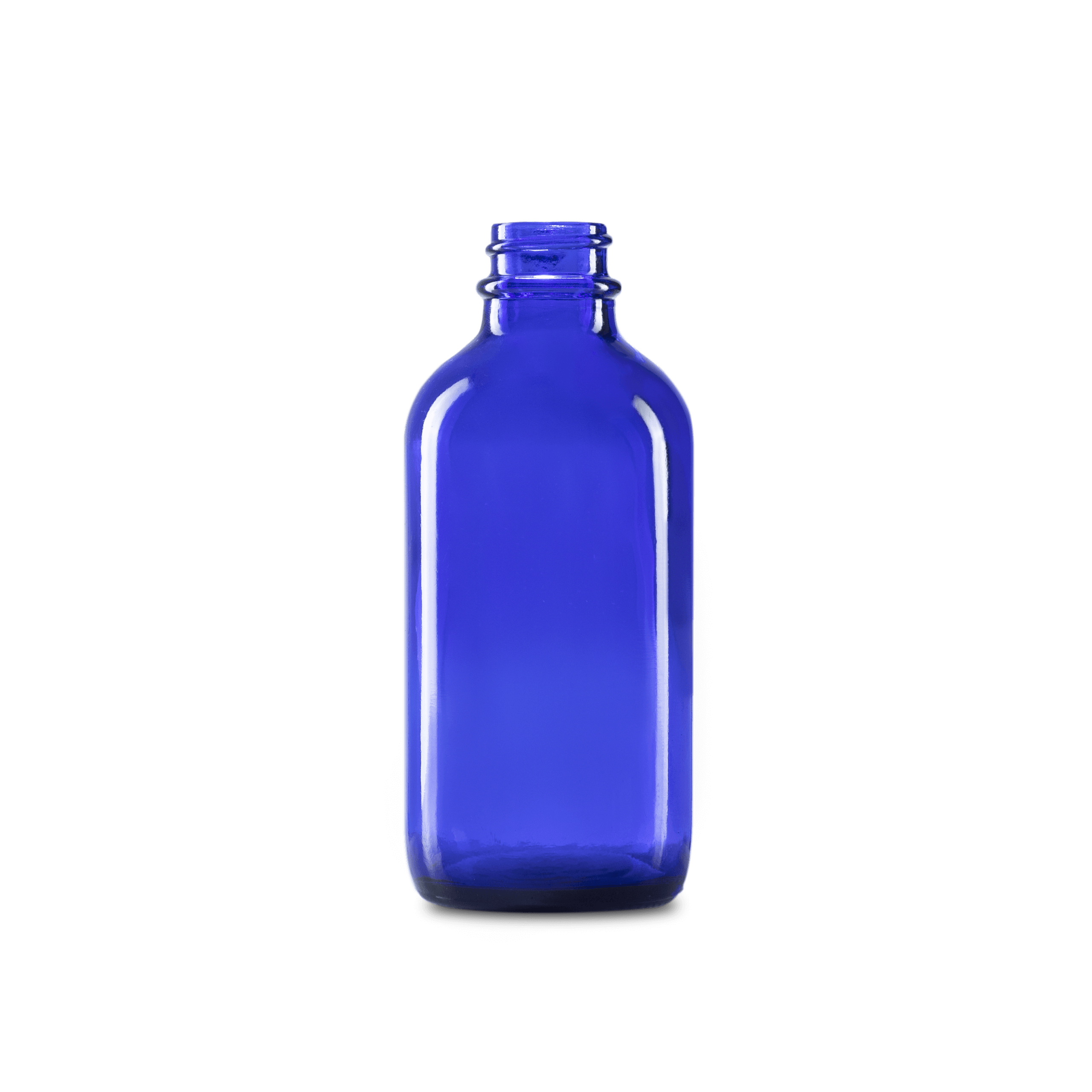 4 oz Blue Glass Boston Round Bottle 22-400 Neck Finish - 12 Pack