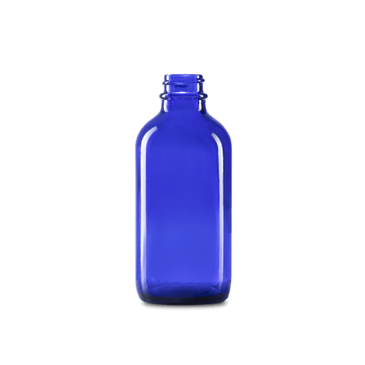 4 oz Blue Glass Boston Round Bottle 22-400 Neck Finish - 12 Pack