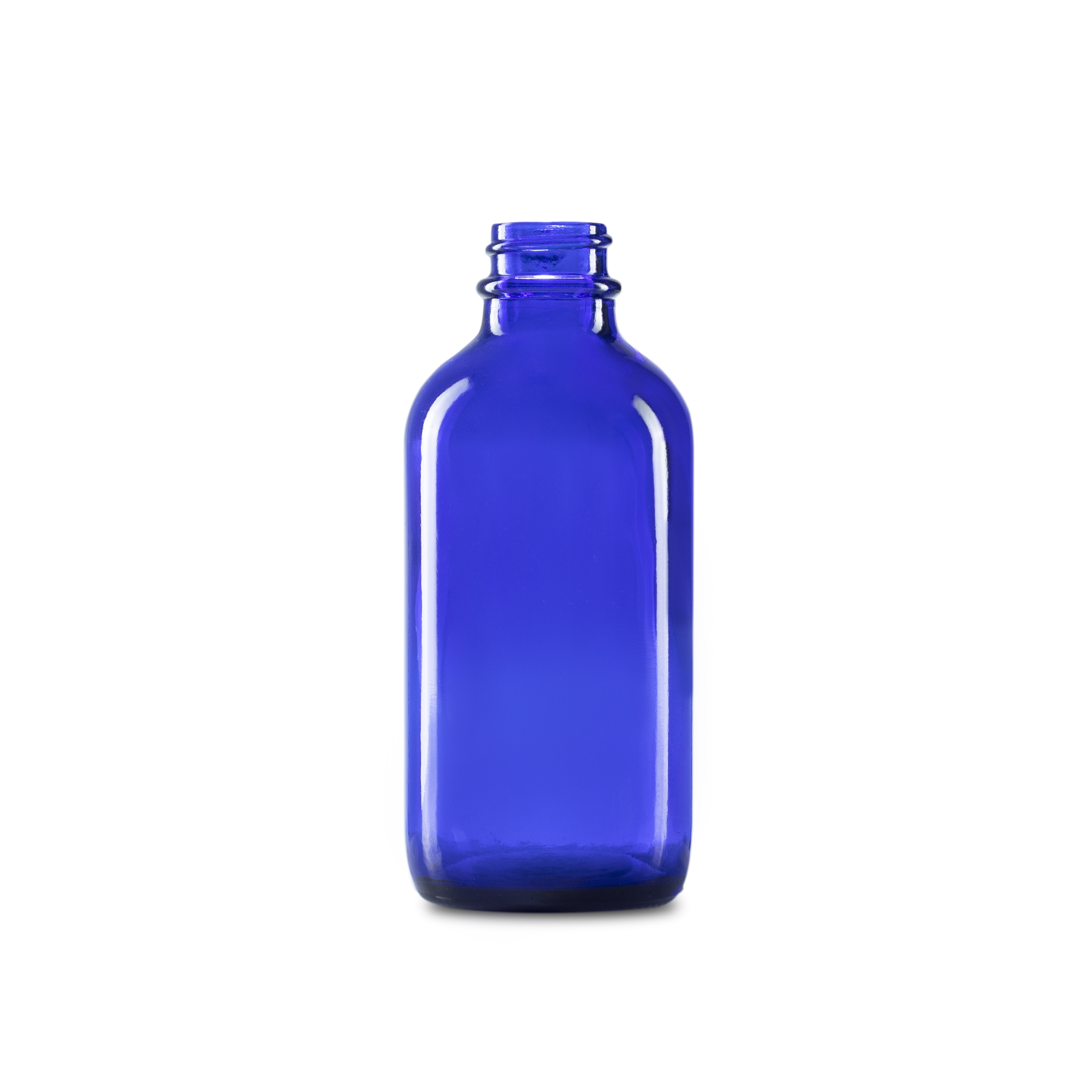 4 oz Blue Glass Boston Round Bottle 22-400 Neck Finish - Sample