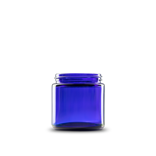 4 oz Blue Glass Straight-Sided Round Jar 58-400 Neck Finish - Sample